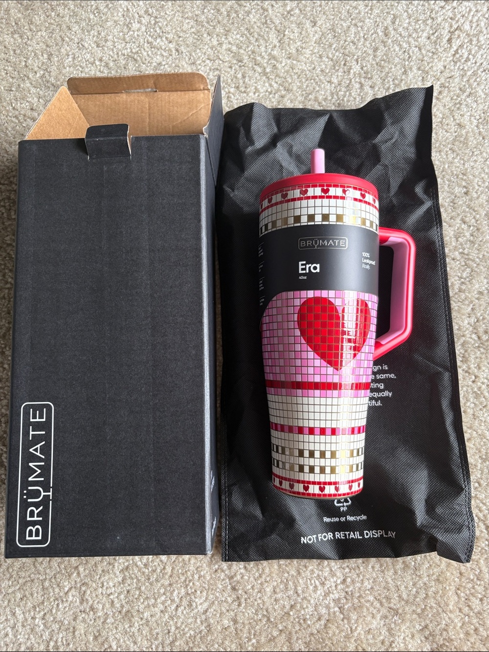 BrüMate Love Lock Pink Red Heart Mosaic Travel Tumbler NEW ALL ORIGIONAL